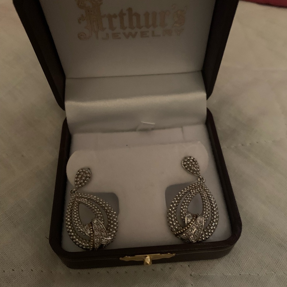 NIB Sterling silver 18k gold .24 cts white diamond popcorn knocker earrings